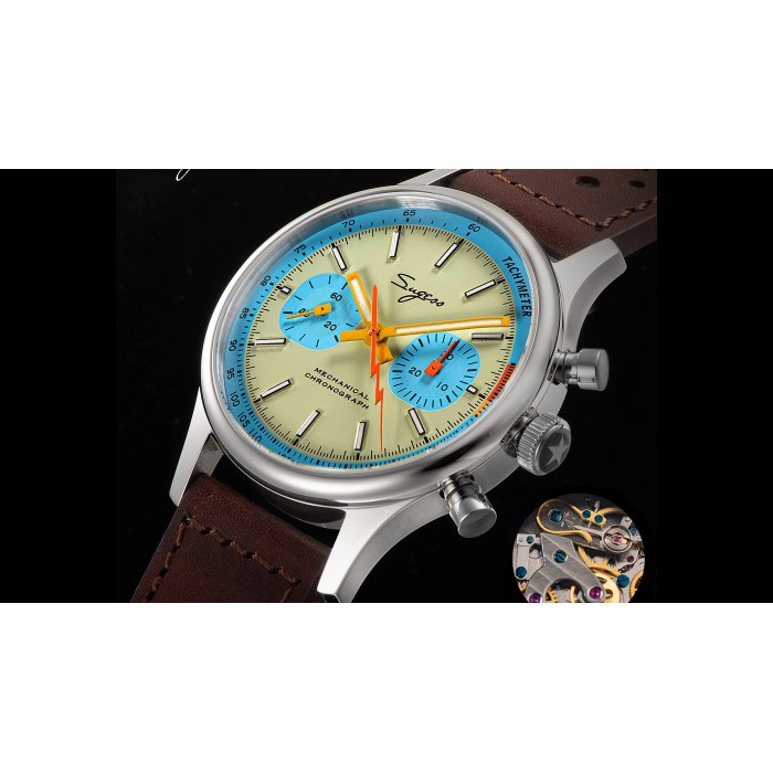 Sugess 1963 Montre mécanique pour homme Seagull ST19 à remontage manuel